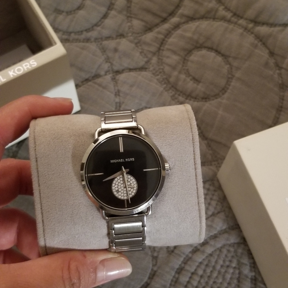 Portia Black Dial Stainless Steel Ladies Watch MK3